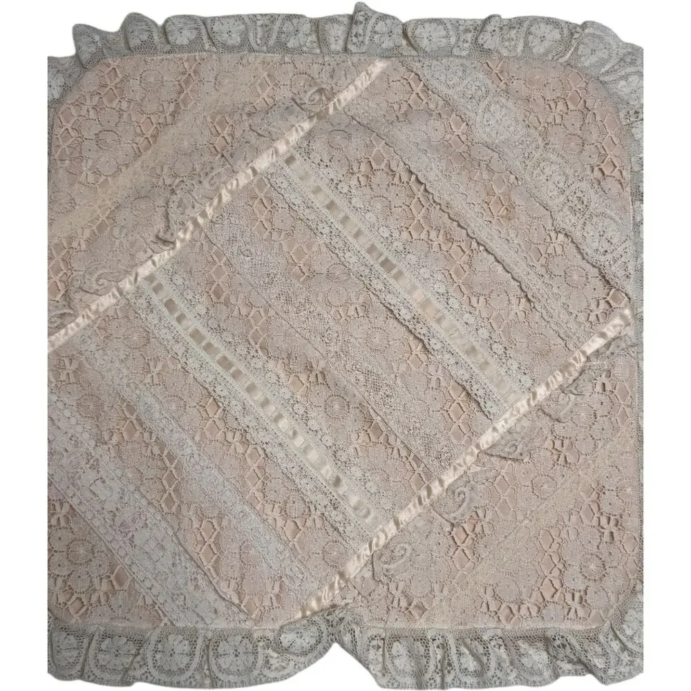 Vintage 1930s–1940s Ivory Lace Boudoir Pillow 21x21 Handmade Cottagecore